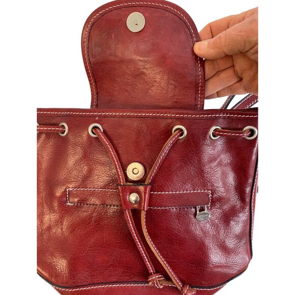 Handmade Italian Red Leather Backpack Purse Medium Bag Natural Leather Italy main image 12
